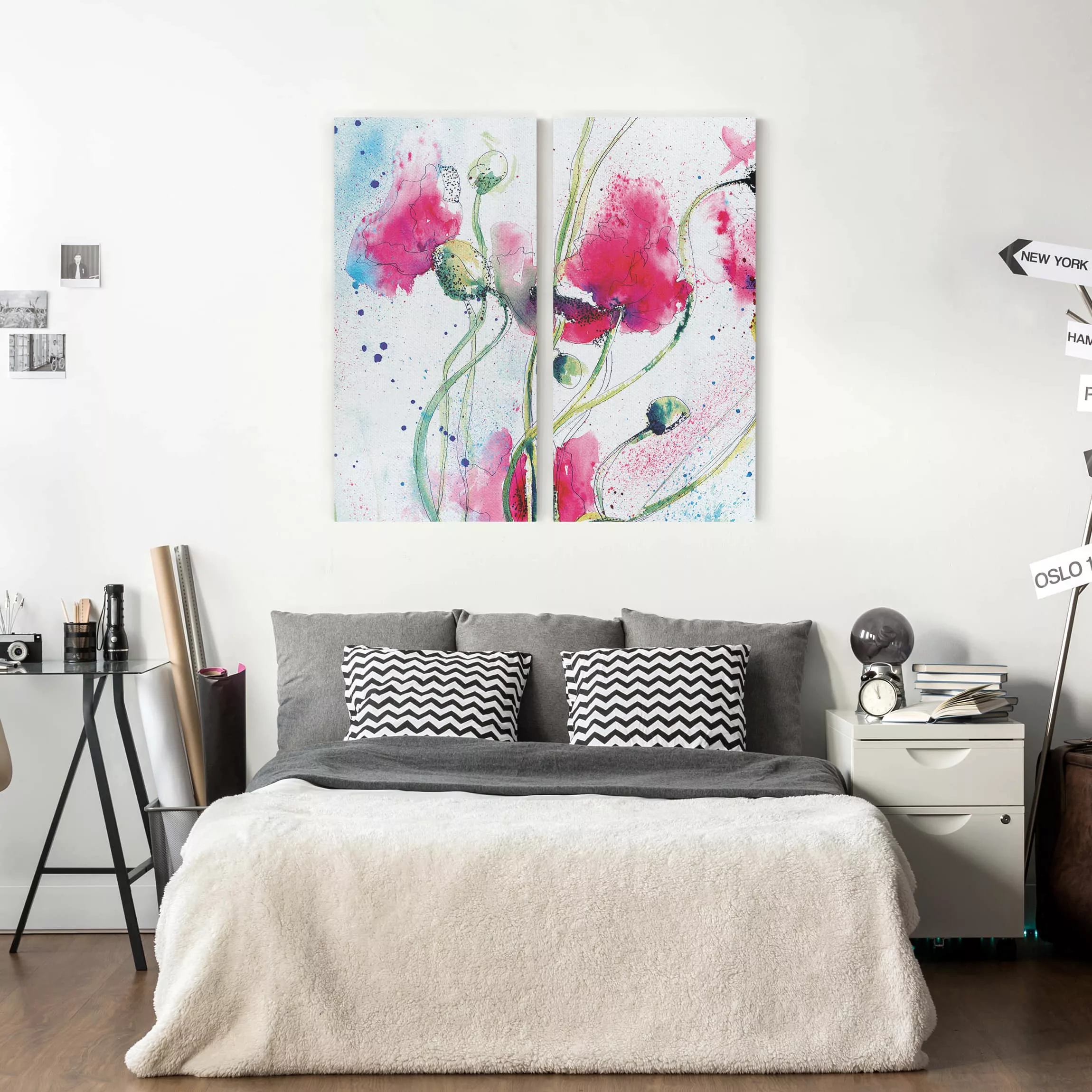 2-teiliges Leinwandbild Abstrakt Painted Poppies günstig online kaufen