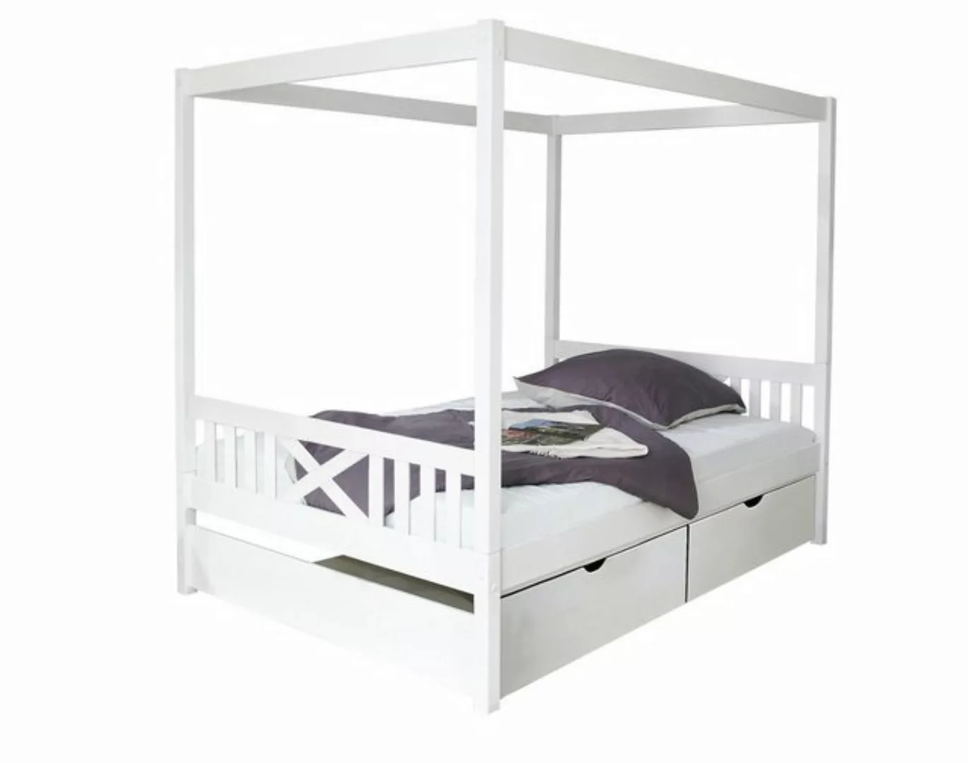 Ticaa Himmelbett Himmelbett Lino Kiefer Weiß 140x200, Oberer Teil abnehmbar günstig online kaufen