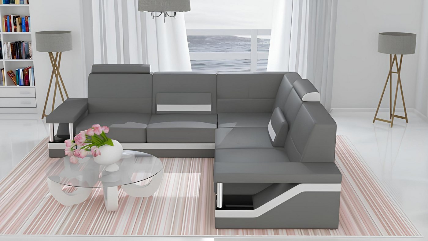 JVmoebel Ecksofa Ledersofa Eckcouch Sofa + USB Poster Eckgarnitur Sofas Sto günstig online kaufen