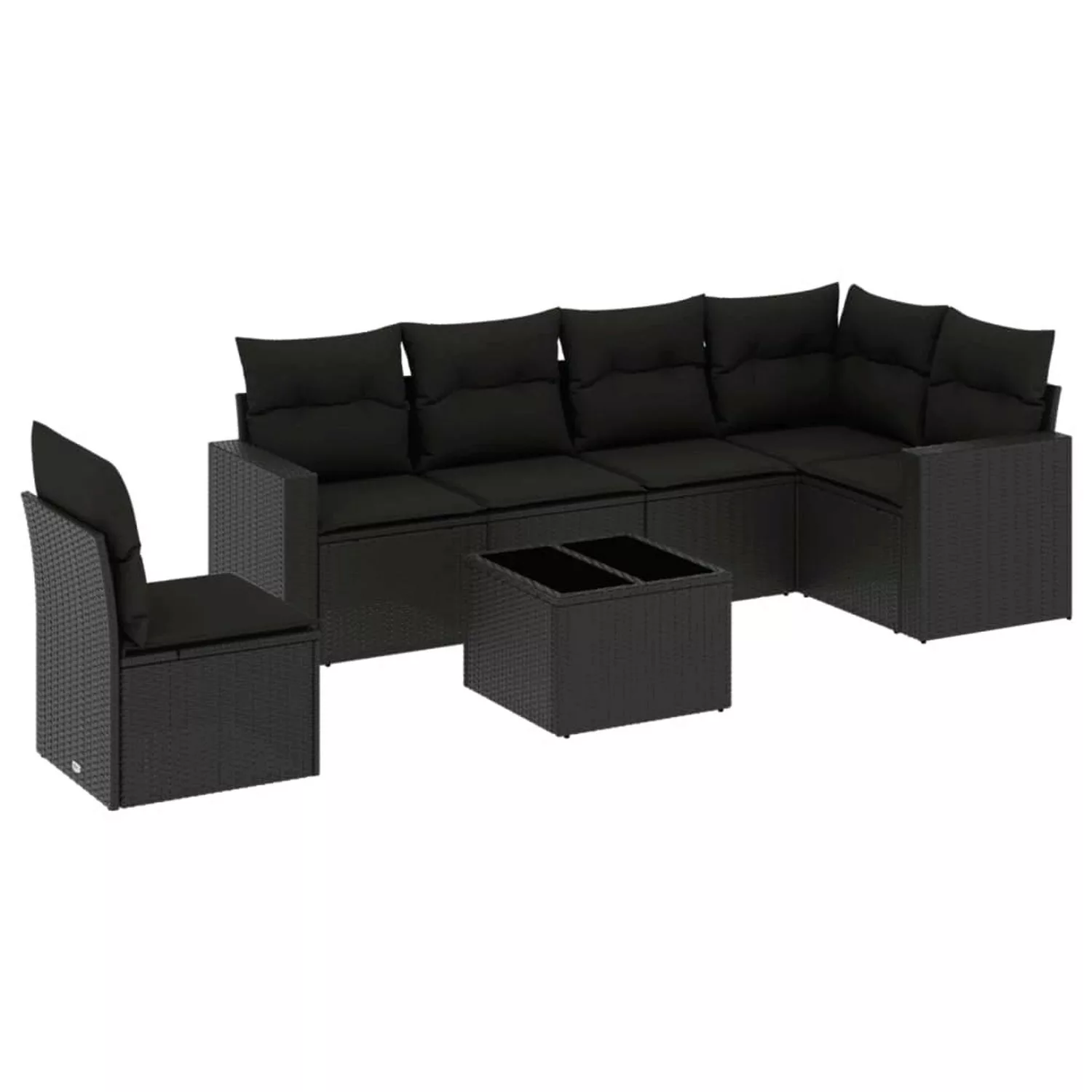 vidaXL 7-tlg Garten-Sofagarnitur mit Kissen Schwarz Poly Rattan Modell 1 günstig online kaufen