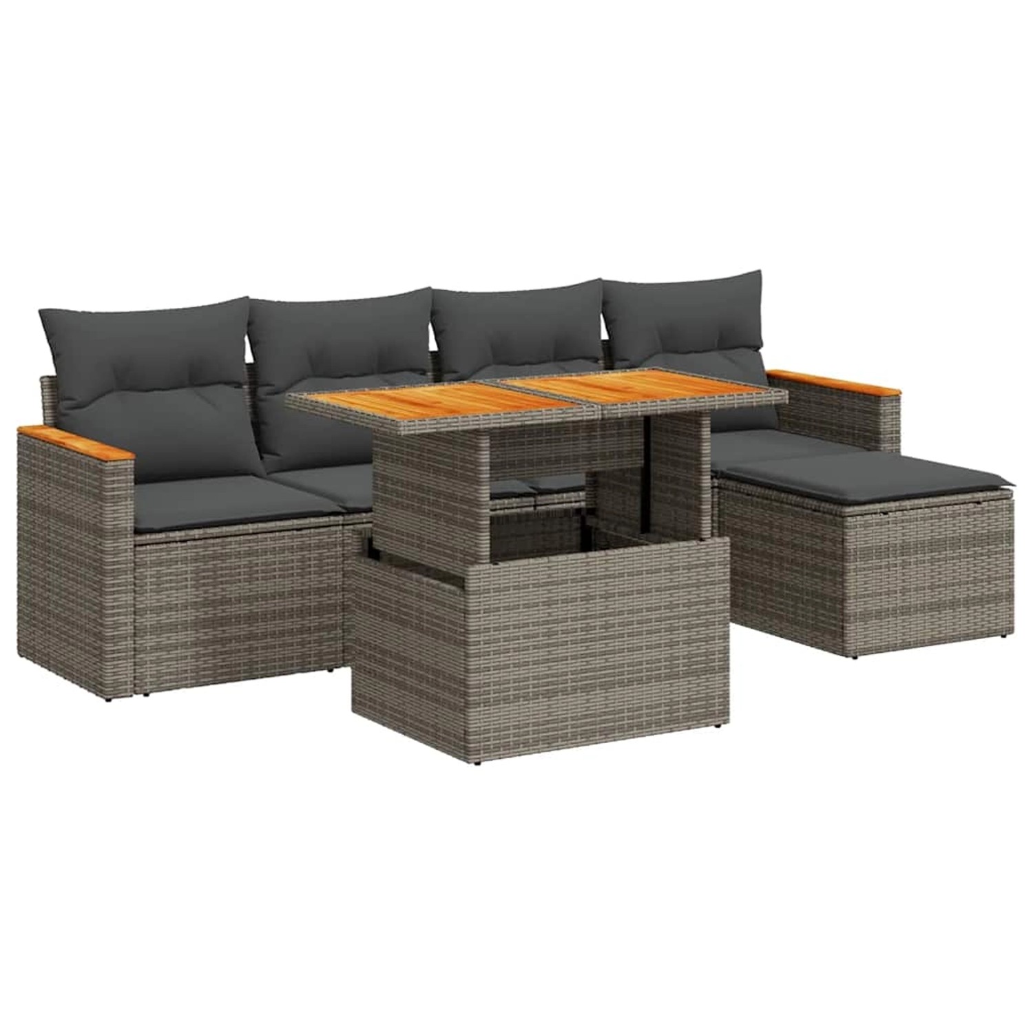 vidaXL 6-Tlg Garten-Sofagarnitur mit Kissen Grau Poly Rattan Akazie 3327476 günstig online kaufen