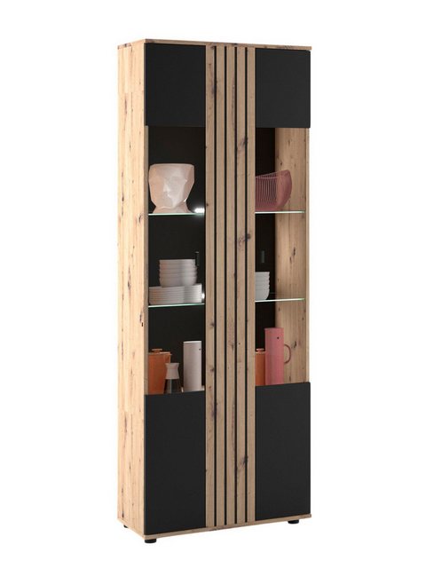 58 aufm Kessel Vitrine Jacklin 72x38x203 Glasvitrine Artisan Eiche/Schwarz günstig online kaufen