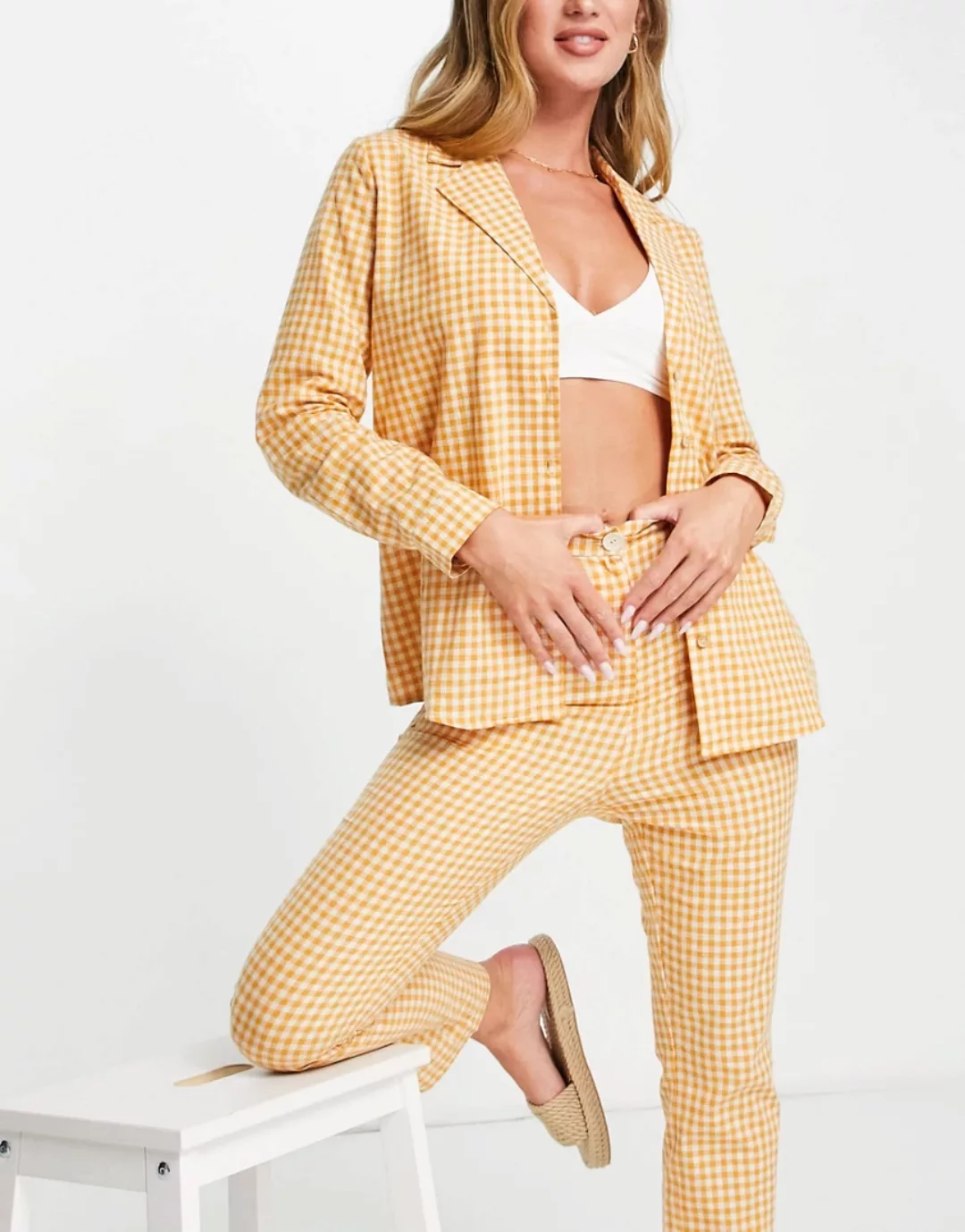 Fashion Union – Exclusive – Oversize-Bluse mit Vichykaro in Orange, Kombite günstig online kaufen