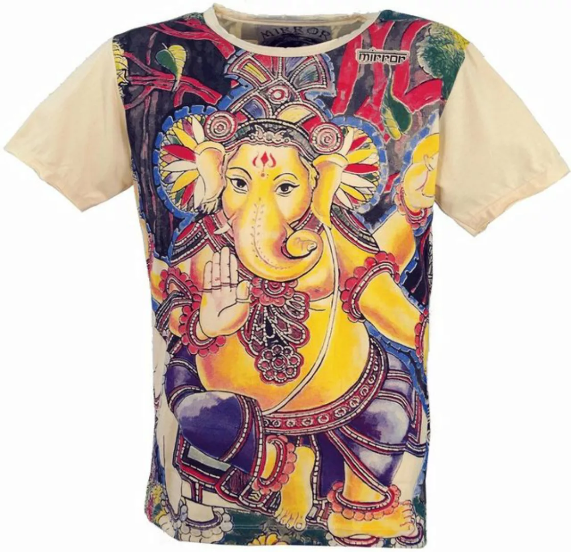 Guru-Shop T-Shirt Mirror T-Shirt - Ganesh vanille Goa Style, Festival, alte günstig online kaufen