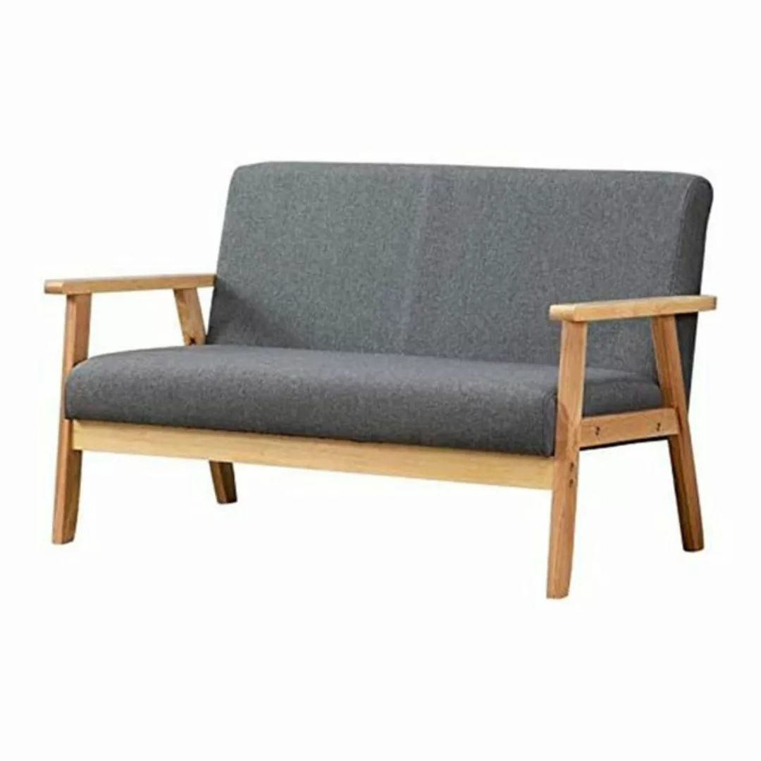 NAIMP 2-Sitzer Modern Sessel Holz und Leinenstoff für Wohnzimmer Schlafzimm günstig online kaufen