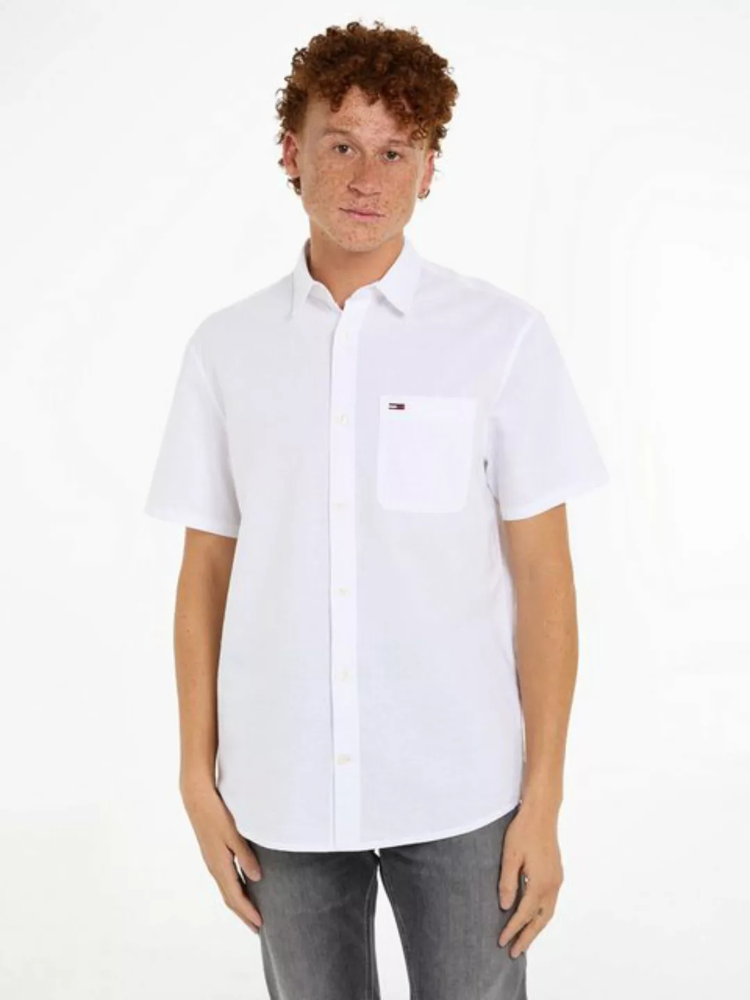 Tommy Jeans Kurzarmhemd "TJM REG LINEN BLEND SS SHIRT", mit Logostickerei günstig online kaufen