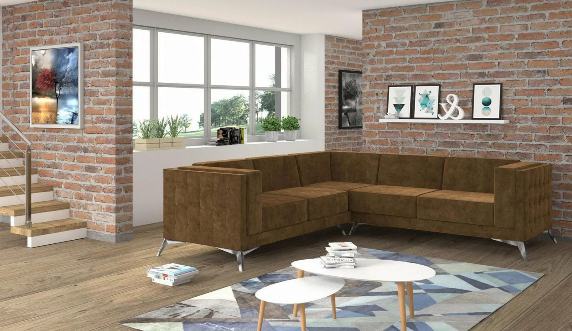 Xlmoebel Ecksofa Neues klassisches Polster-Ecksofa in Braun in L-Form im De günstig online kaufen