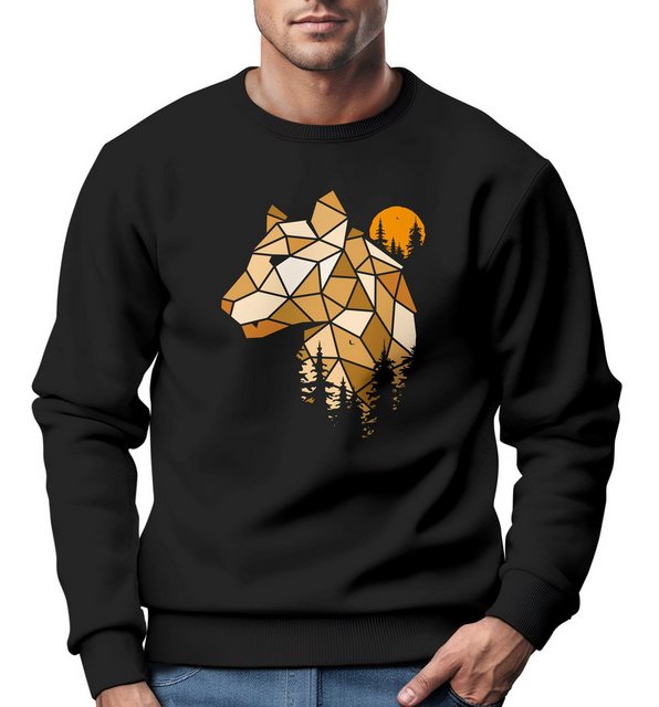 Neverless Sweatshirt Sweatshirt Herren Fashion Polygon Print Luchs Wald Tie günstig online kaufen