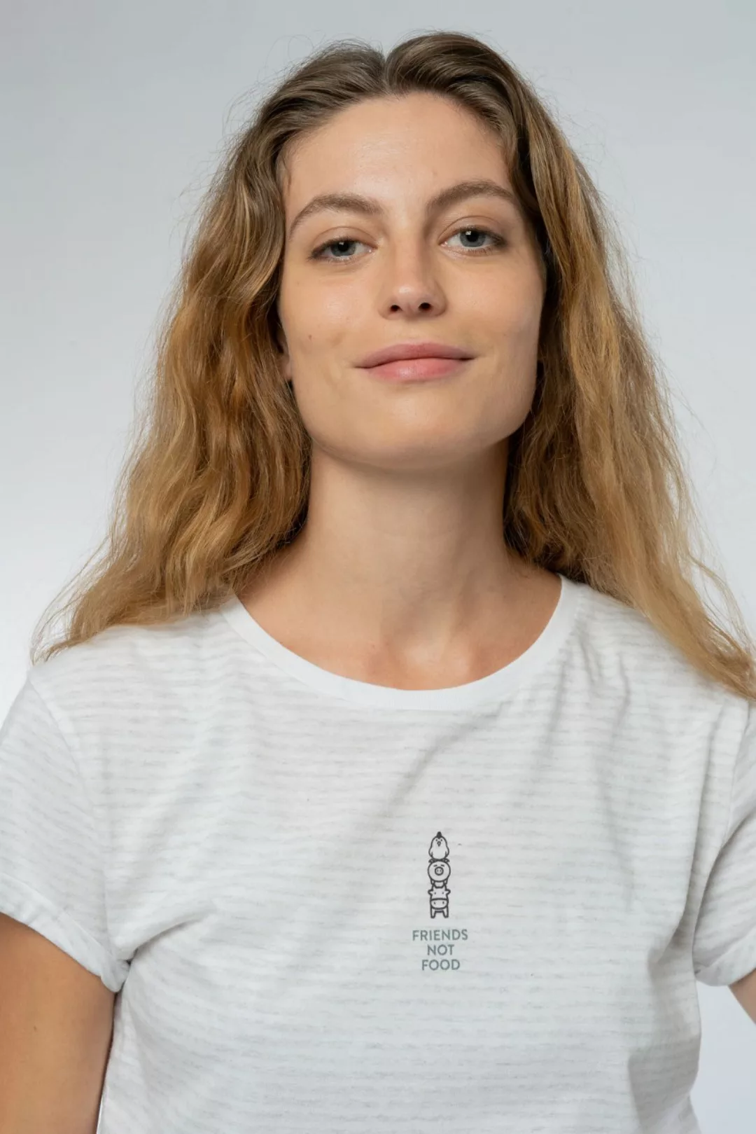 Friends not Food Striped T-Shirt für Frauen günstig online kaufen