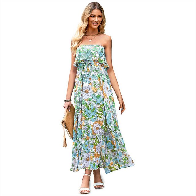 RUZU UG Dirndl Strandkleid Blumenkleid Röhrenoberkleid Maxikleid Kleid Druc günstig online kaufen
