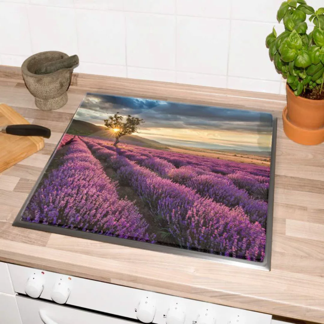 Wall-Art Herd-Abdeckplatte "Lavendel Blumen Sonnenaufgang", (1 tlg.), moder günstig online kaufen