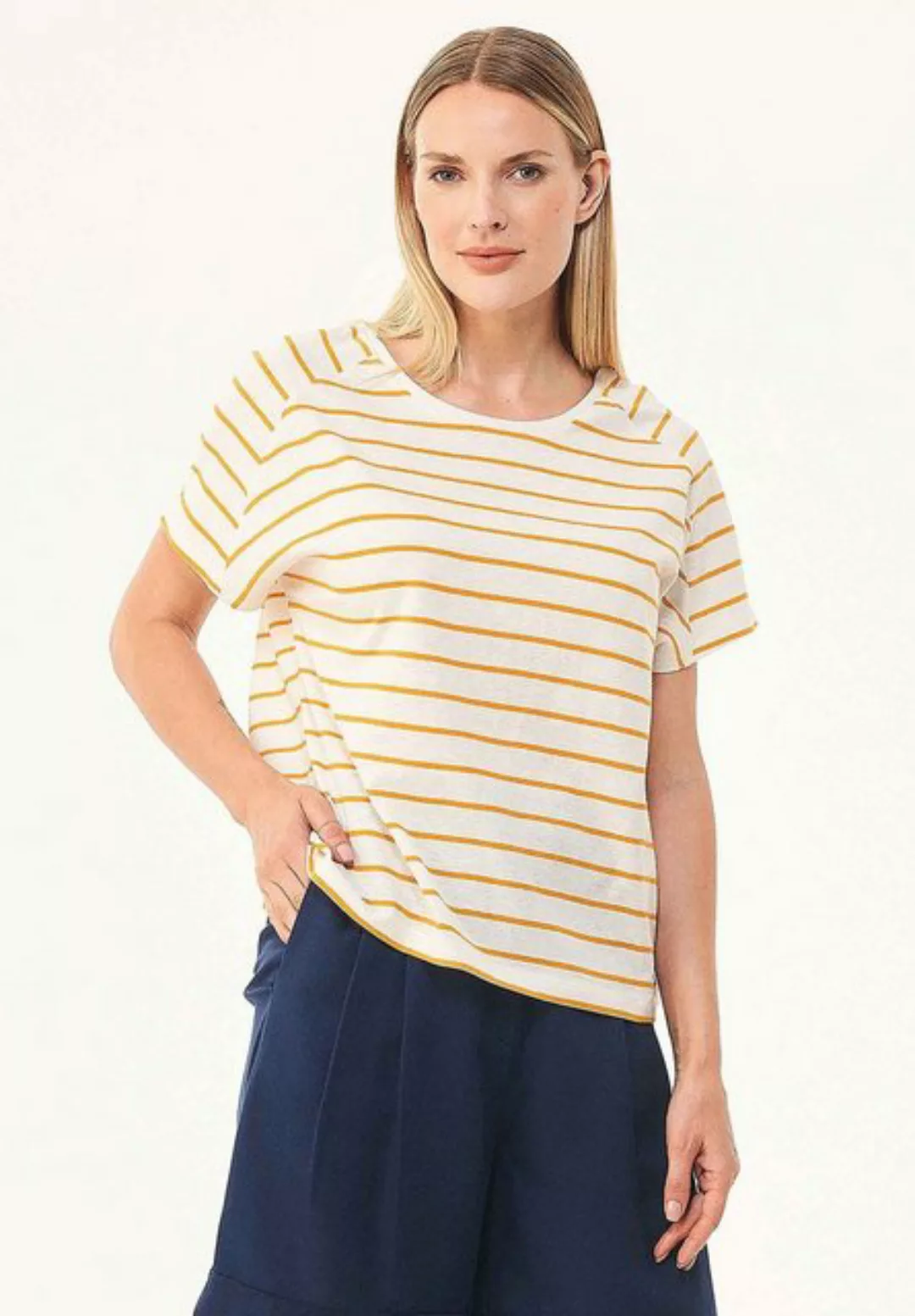 ORGANICATION T-Shirt Women's Striped T-shirt in Off White/Mango günstig online kaufen