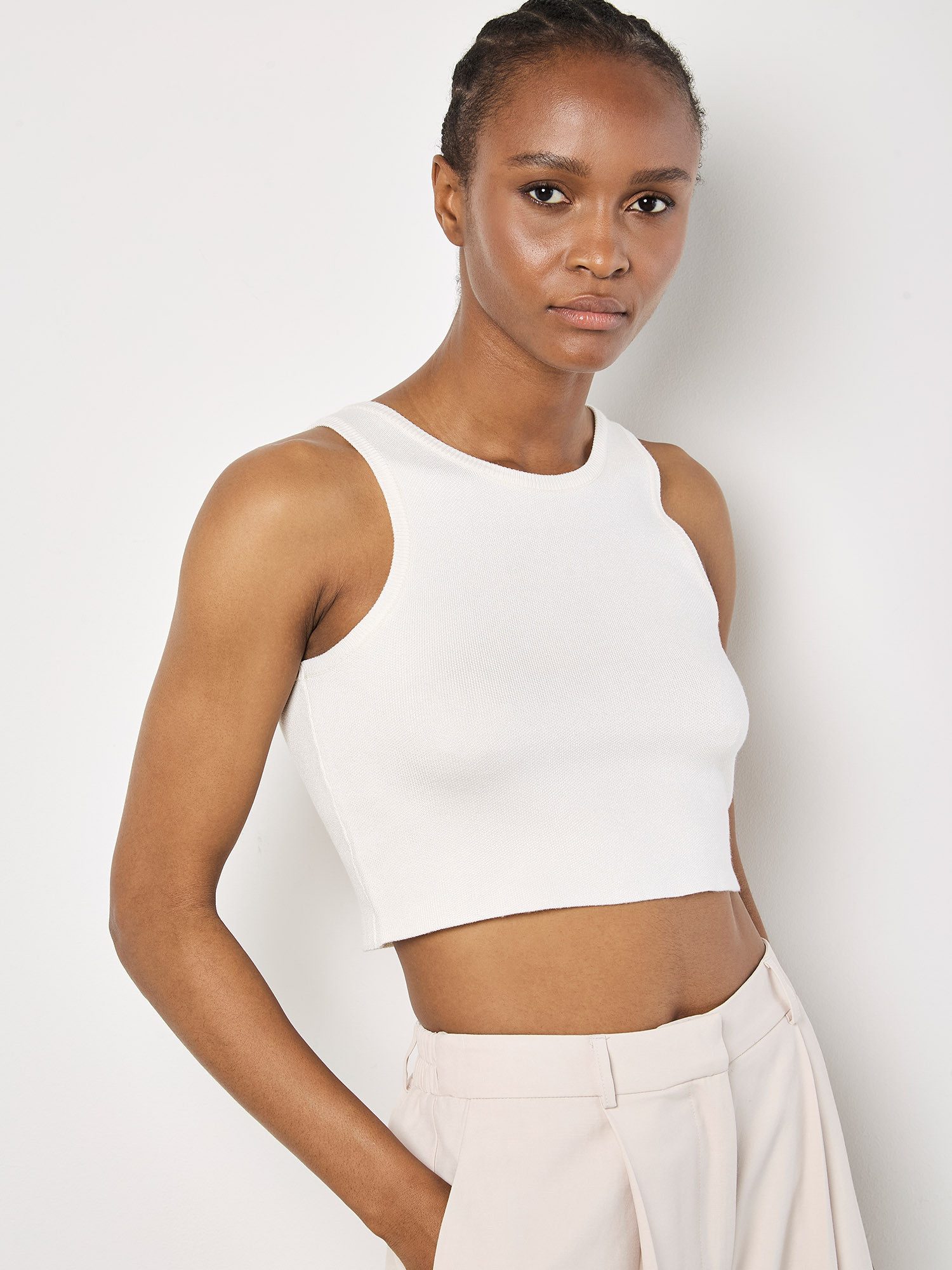 Apricot Rundhalsshirt Racer-Crop-Top, in Strickoptik günstig online kaufen