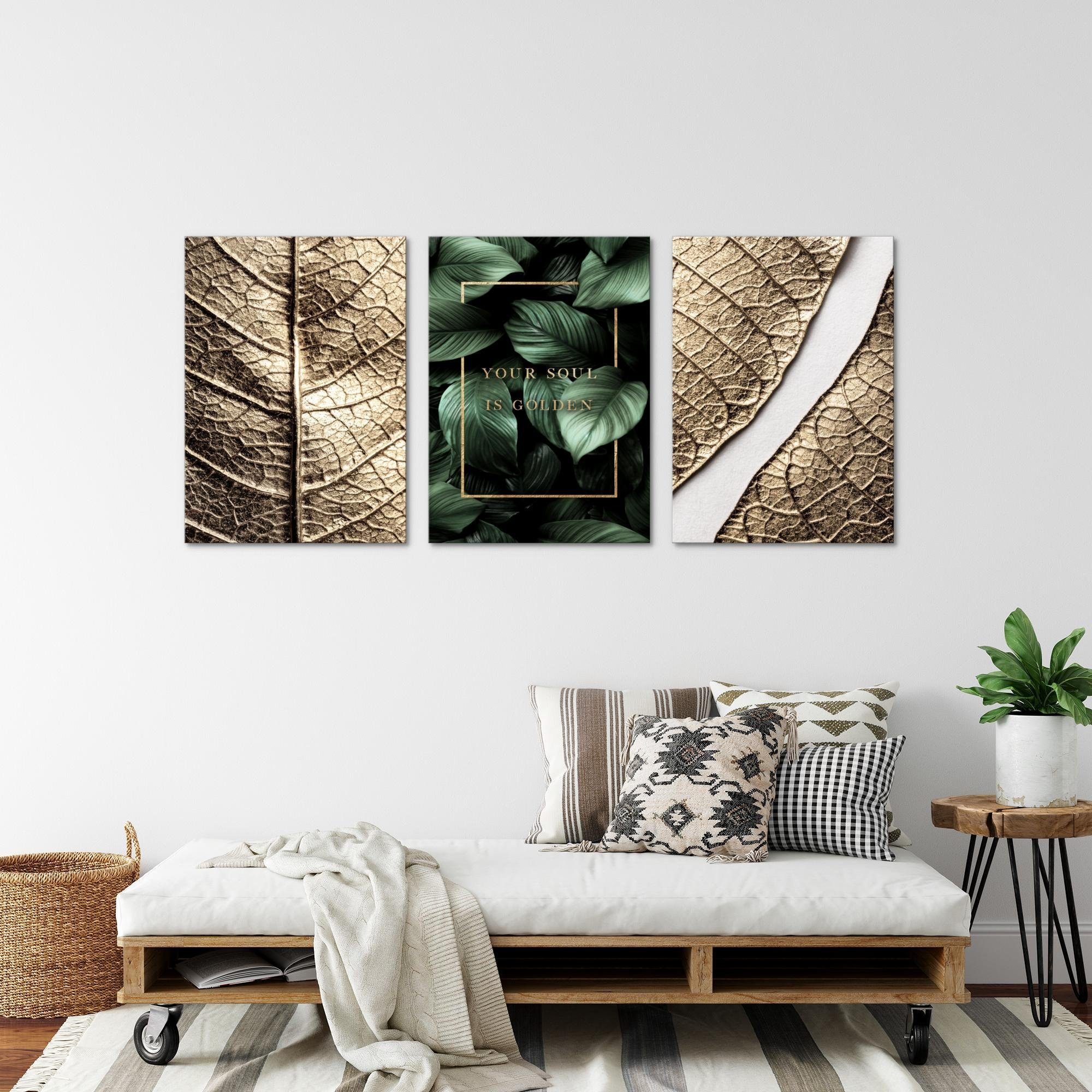 Novart Wandbild Wandbilder Set Goldene Blätter günstig online kaufen