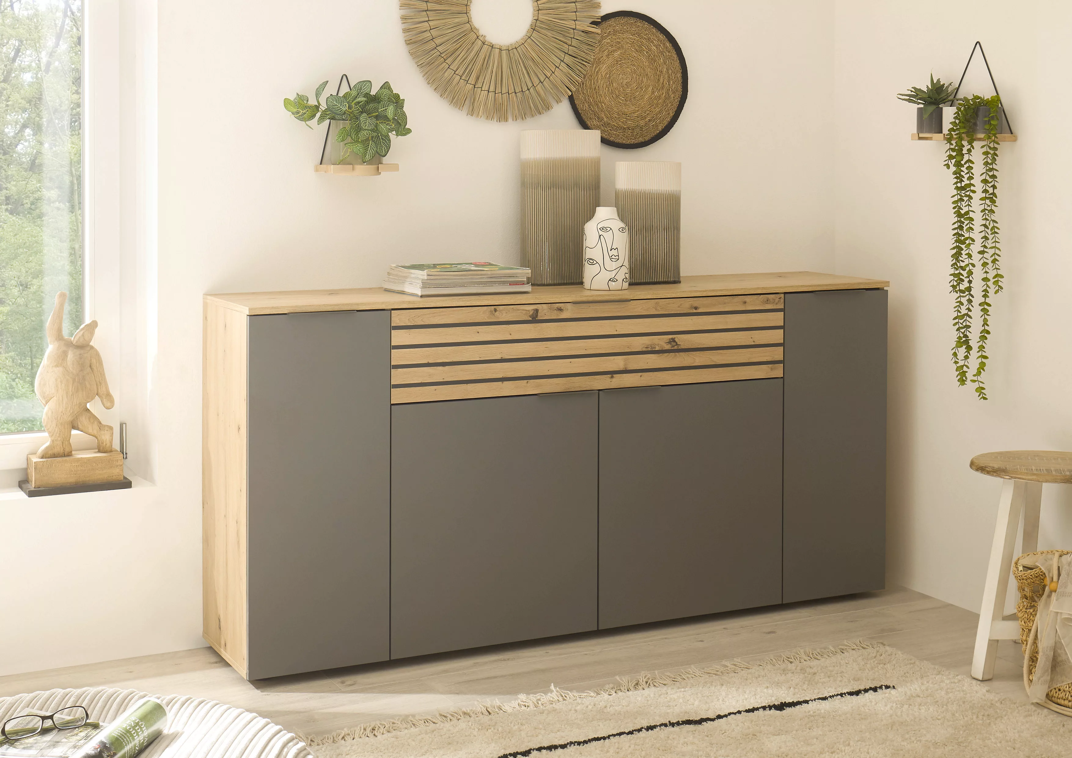 HBZ Sideboard "BZ 5110", (1 St.), weiß oder Grau, Wohnzimmerschrank mit Abs günstig online kaufen