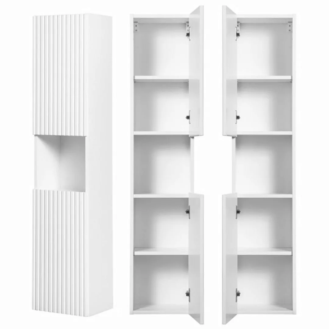 Lomadox Hochschrank NEWPORT-56-WHITE Badschrank, weiß mit gerillter Front, günstig online kaufen