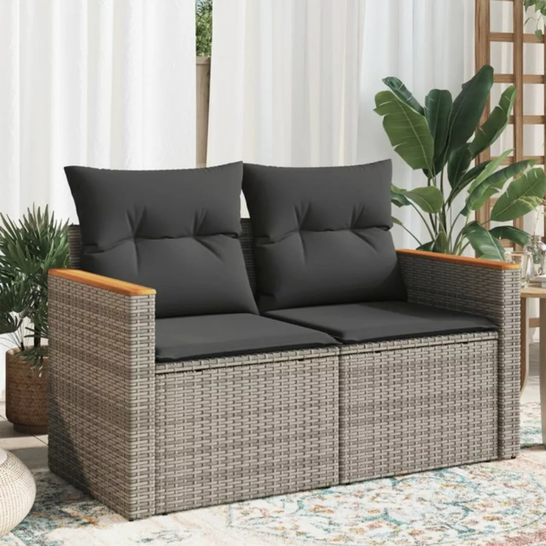 vidaXL Loungesofa Gartensofa 2-Sitzer mit Kissen Grau Poly Rattan, 1 Teile günstig online kaufen