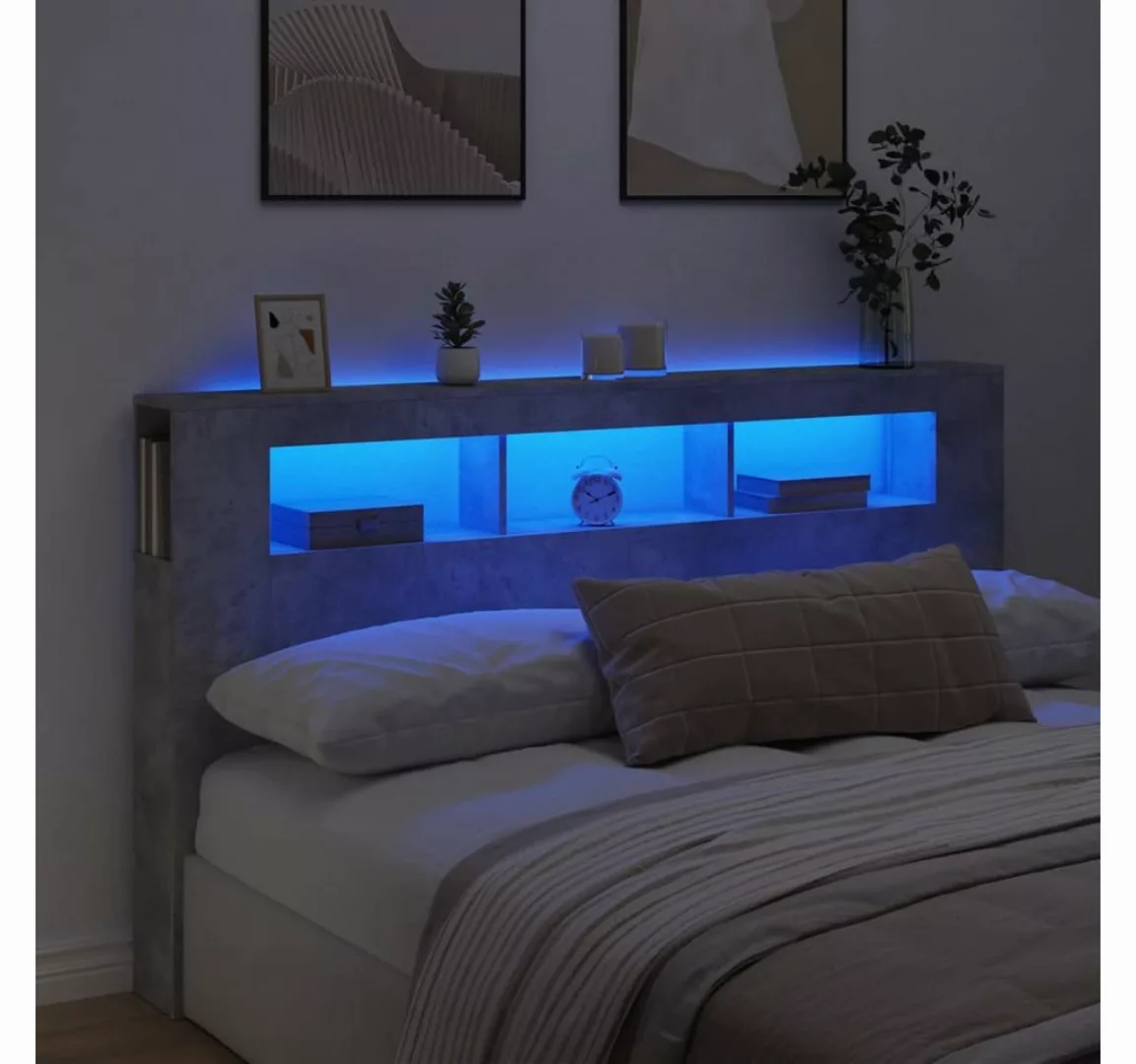 vidaXL Bett, LED-Kopfteil Betongrau 180x18,5x103,5 cm Holzwerkstoff günstig online kaufen