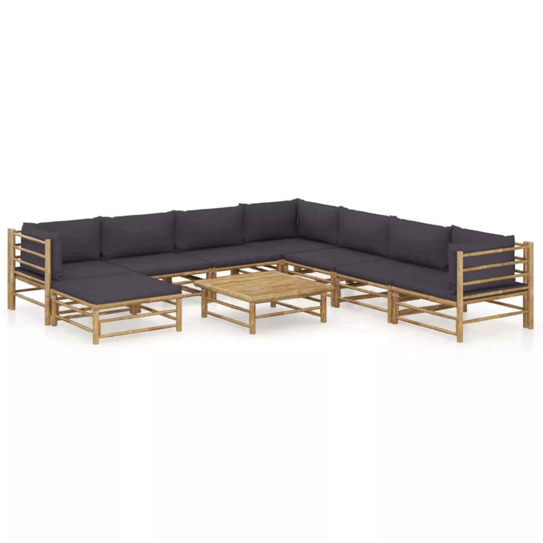 9-tlg. Garten-lounge-set Mit Dunkelgrauen Kissen Bambus günstig online kaufen