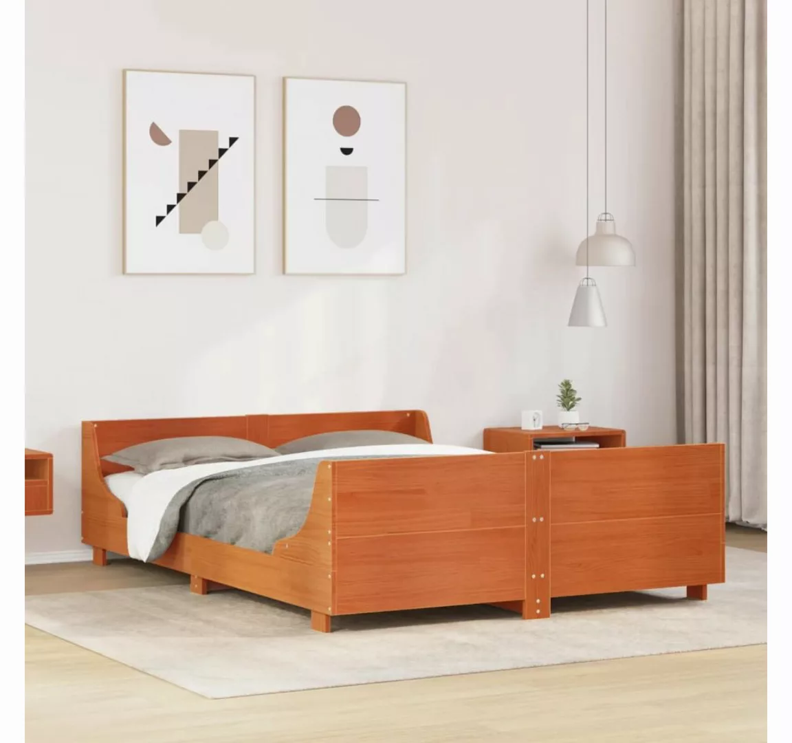 vidaXL Bett, Massivholzbett ohne Matratze Wachsbraun 140x190 cm Kiefernholz günstig online kaufen