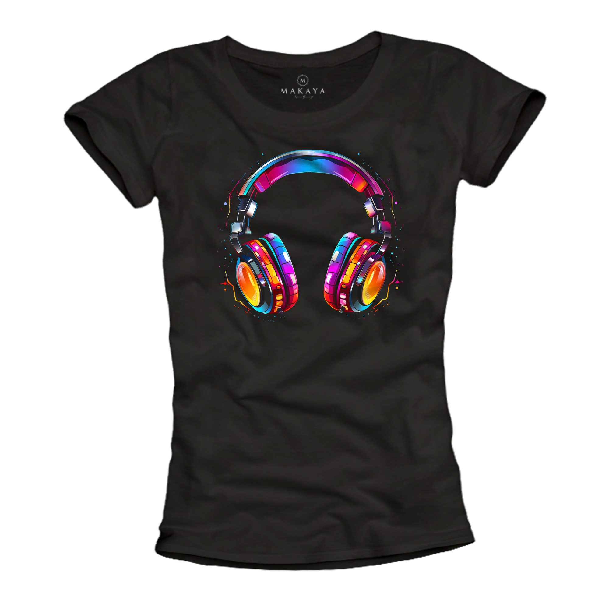 MAKAYA Print-Shirt Damen Hipster Motiv Kopfhörer günstig online kaufen