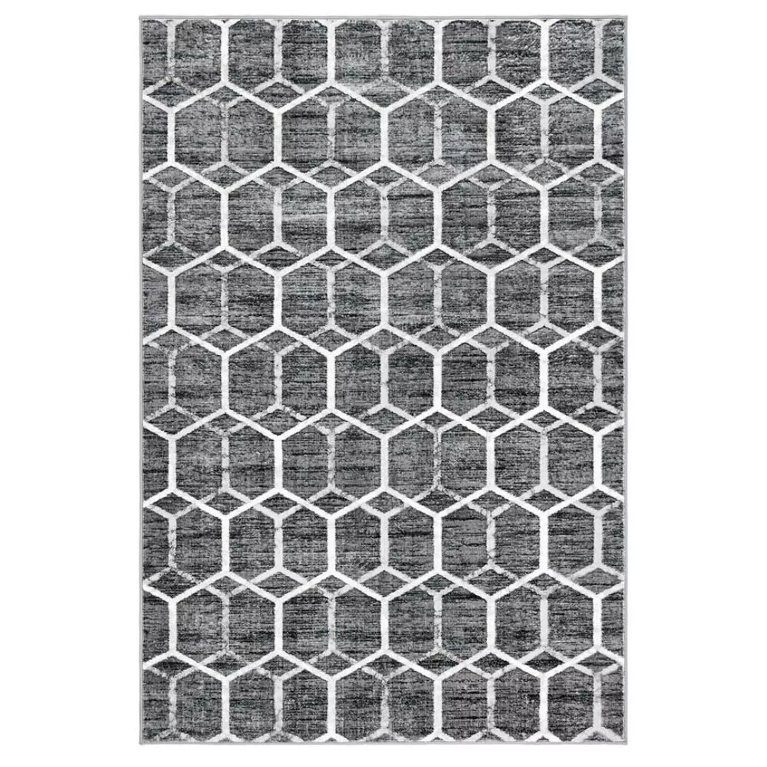 Rechteckiger Teppich Grau mit geometrischem Muster Cremefarben günstig online kaufen