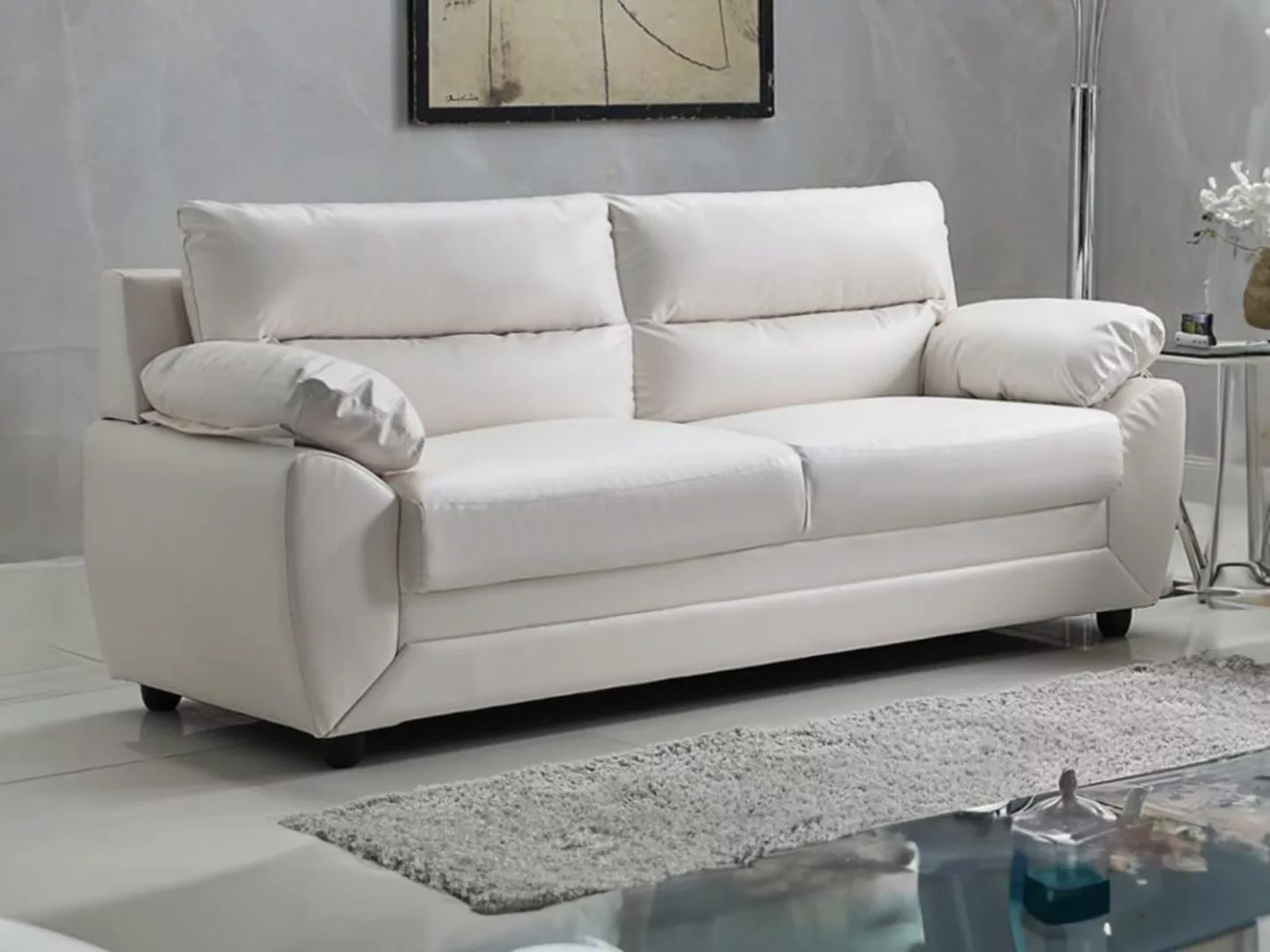 Sofa 3-Sitzer - Kunstleder - Weiß - MANOA günstig online kaufen