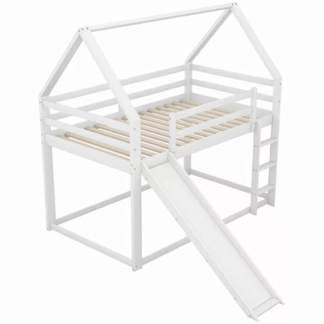 MODFU Kinderbett Holzbett Einzelbett Hausbett (Weiß, 90x200cm, mit Rutsche günstig online kaufen