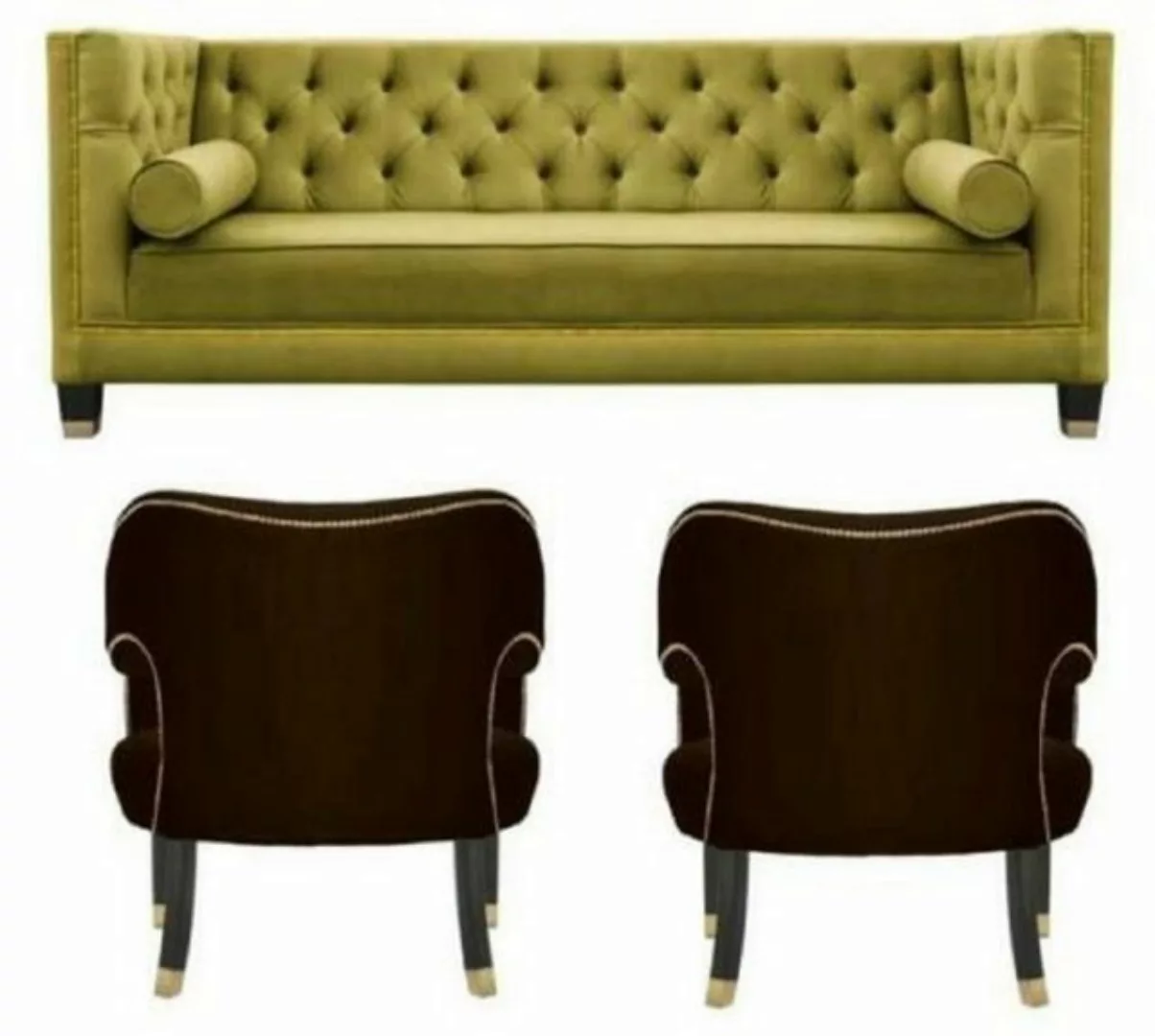 JVmoebel Sofa Sofagarnitur Gelbe Chesterfield Couch Samt Sofa Einsitzer 3tl günstig online kaufen