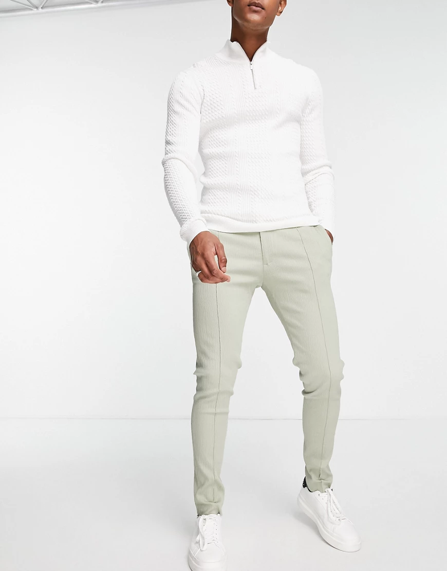 ASOS DESIGN – Elegante, eng geschnittene Hose mit Gummizug und Knitteroptik günstig online kaufen