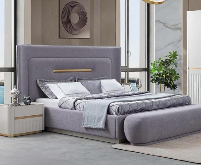 JVmoebel Bett Bett Doppelbett Luxus Grau Modern Design Schlafzimmer Möbel ( günstig online kaufen