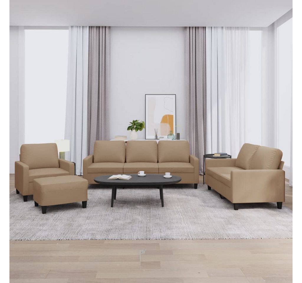 vidaXL Sofa Sofagarnitur mit Kissen Kunstleder, Standard + Fußhocker, Braun günstig online kaufen