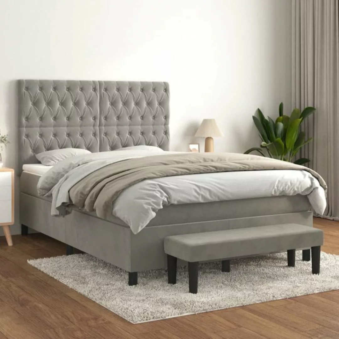 vidaXL Bettgestell Boxspringbett mit Matratze Hellgrau 140x200 cm Samt Bett günstig online kaufen