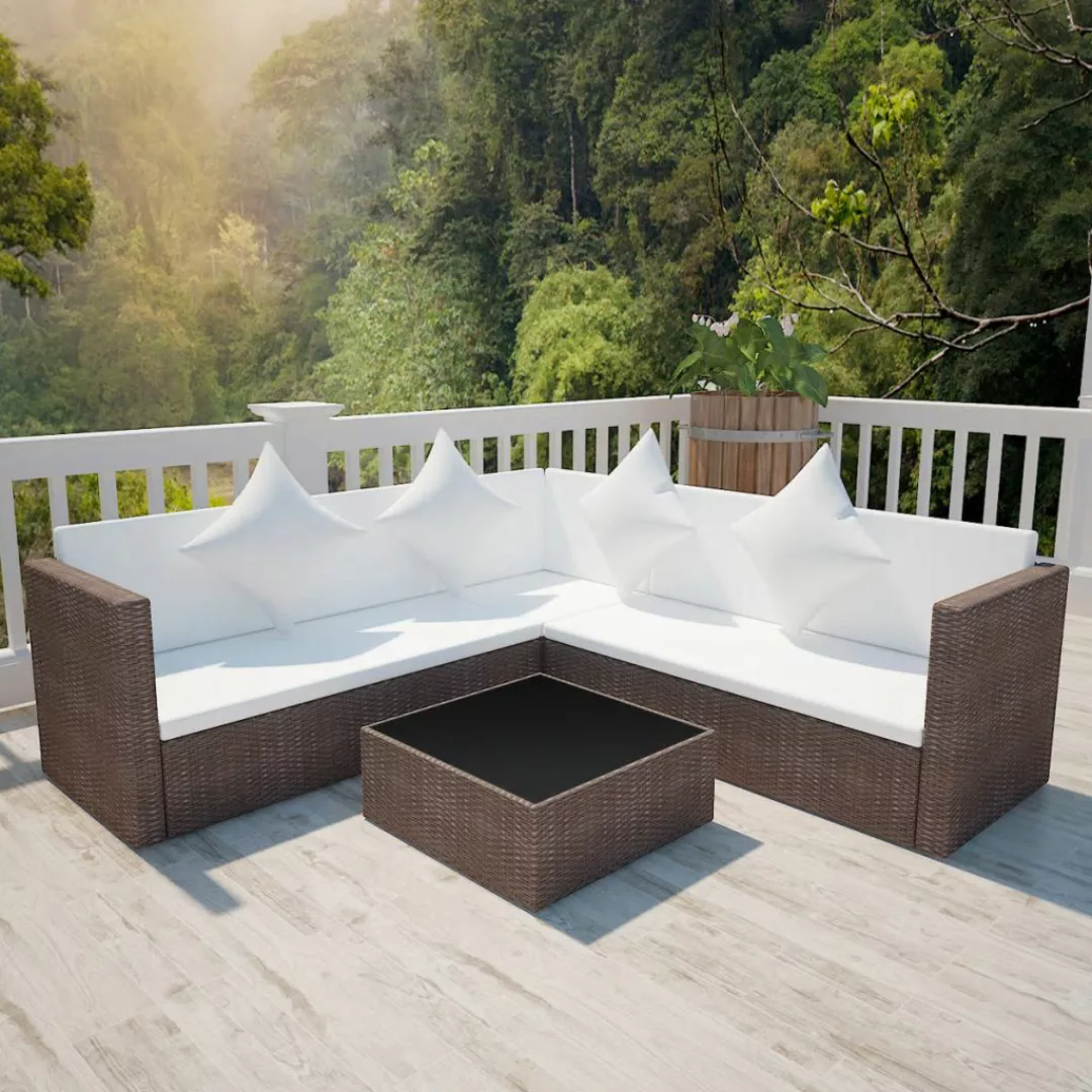 4-tlg. Garten-lounge-set Mit Auflagen Poly Rattan Braun günstig online kaufen