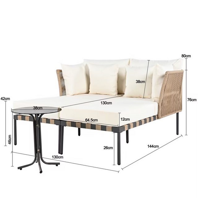 Merax Loungebett, Modularer Terrassenmöbel Balkonmöbel-Set mit 2 Sofas, 4 K günstig online kaufen