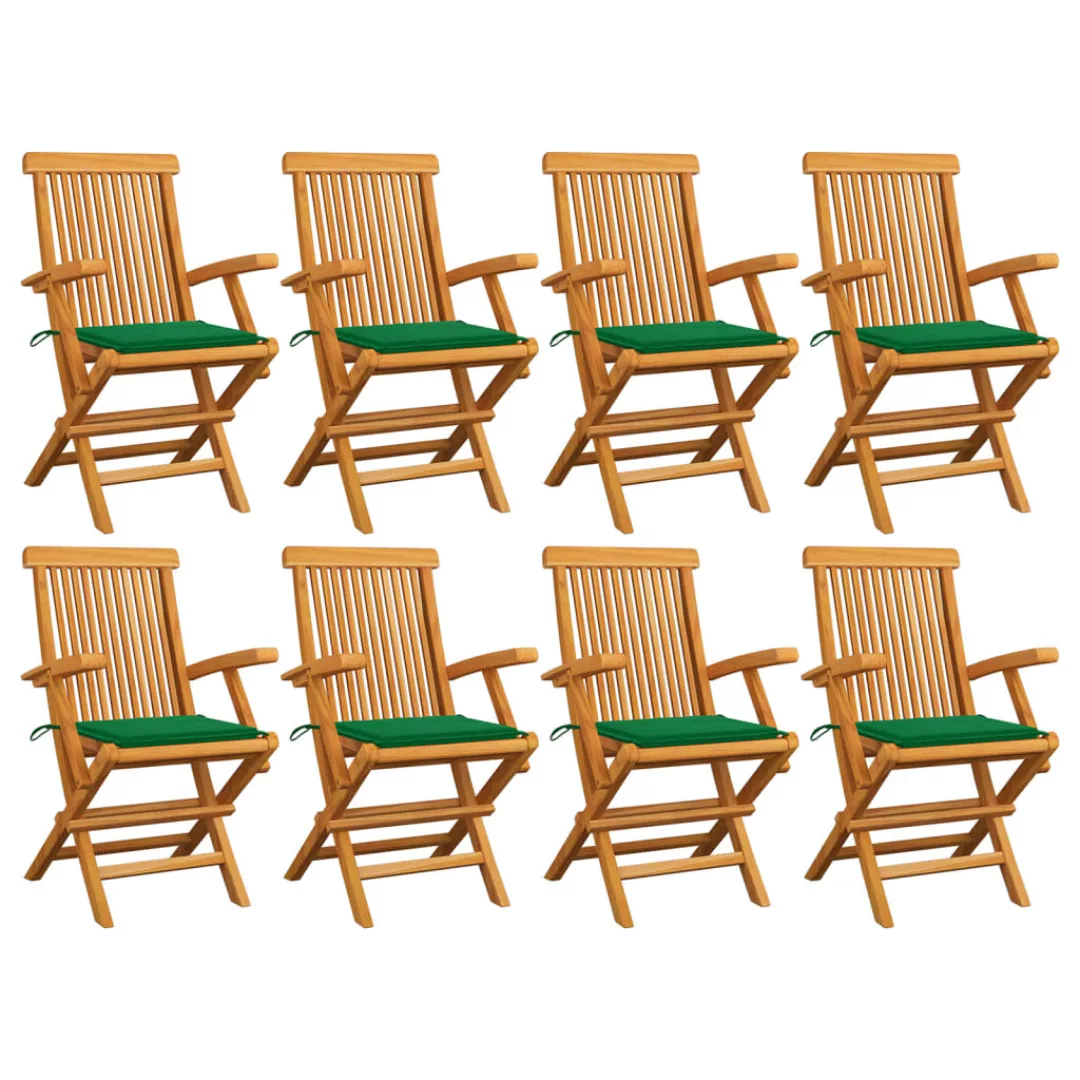 Gartenstühle Mit Grünen Kissen 8 Stk. Massivholz Teak günstig online kaufen