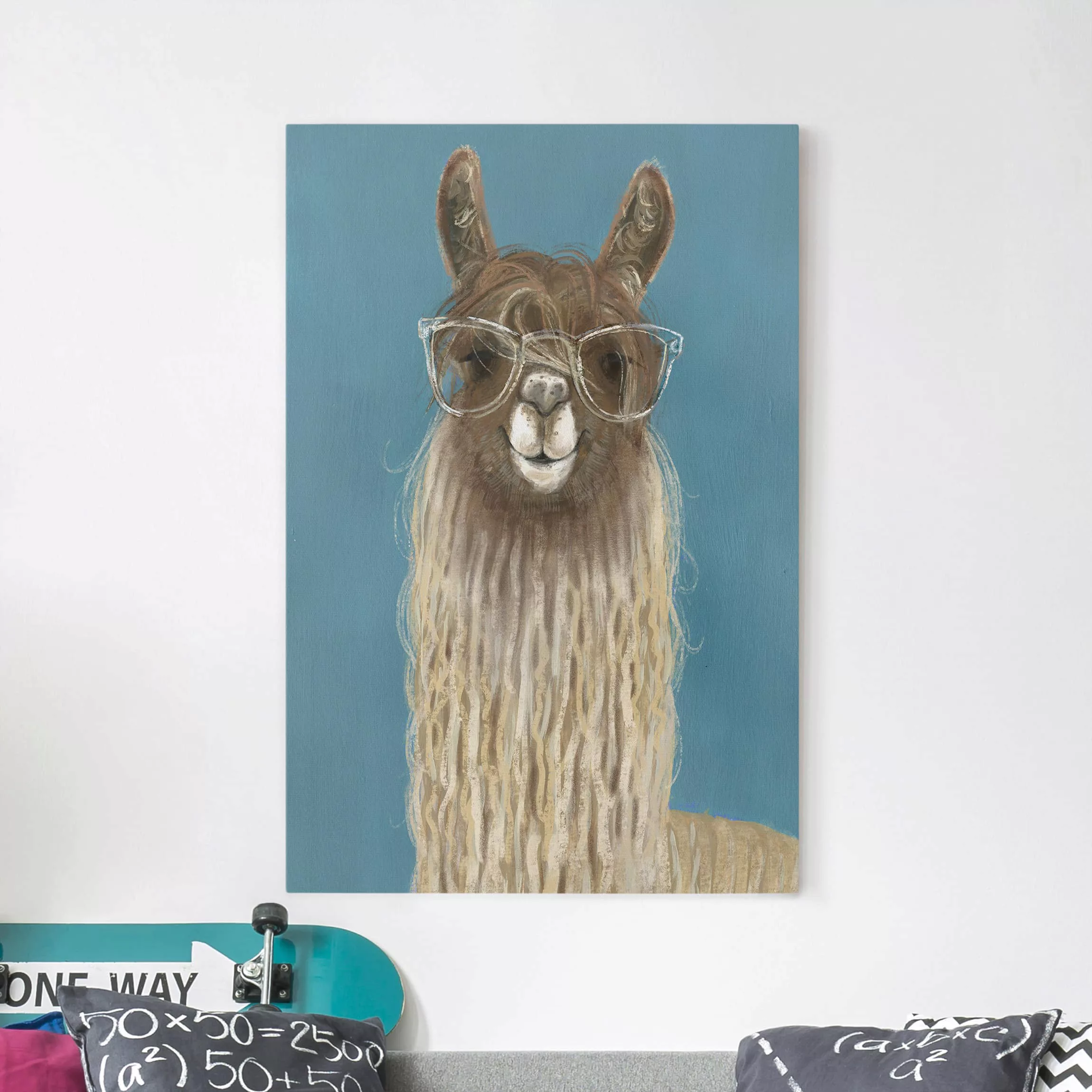 Leinwandbild Tiere - Hochformat Lama mit Brille III günstig online kaufen