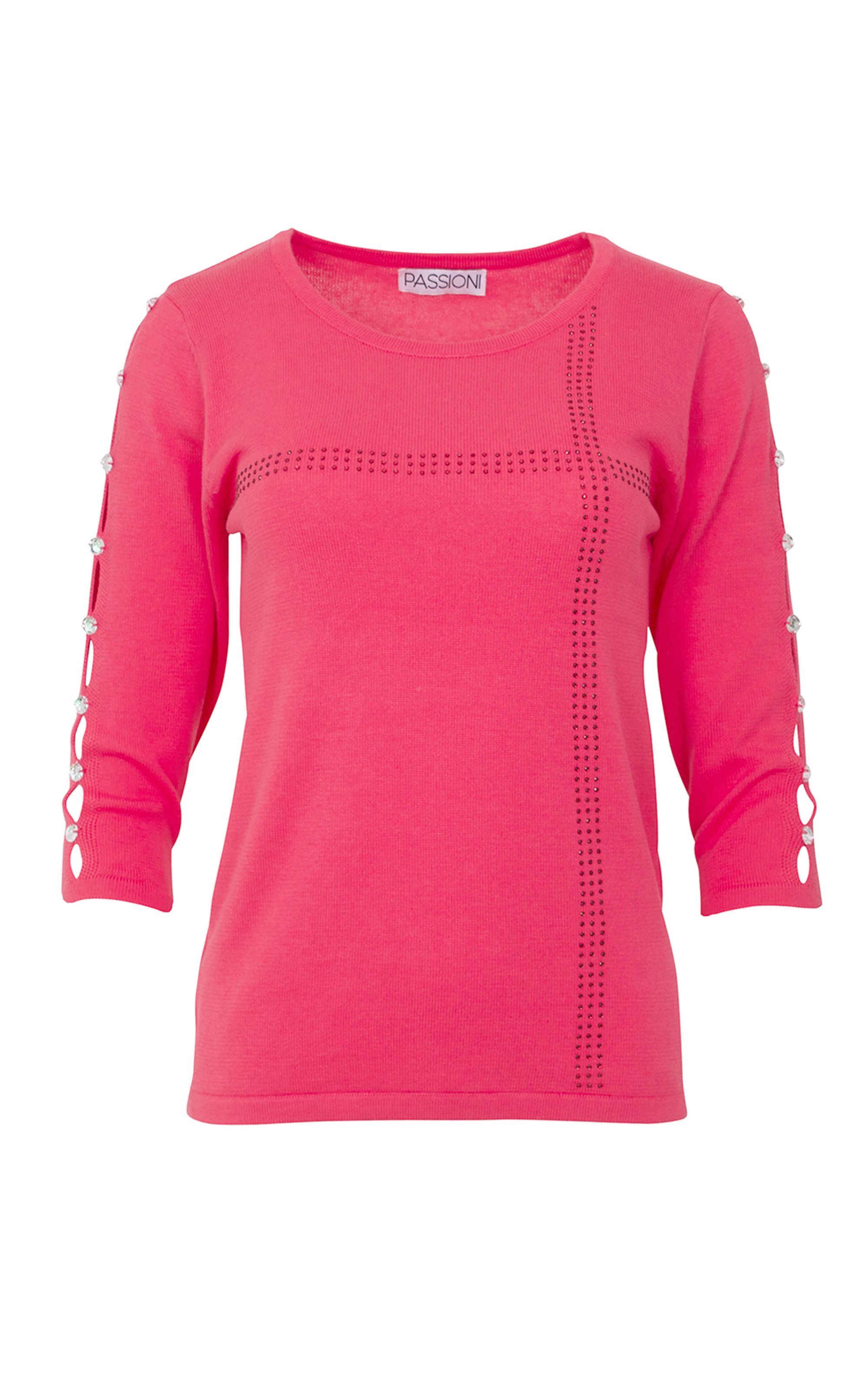Passioni 3/4 Arm-Pullover mit Glitzerstreifen, Schlitzöffnungen günstig online kaufen