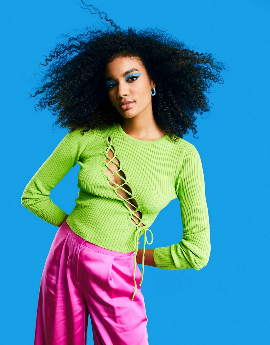 ASOS DESIGN – Pullover mit asymmetrischer Schnürung-Grün günstig online kaufen