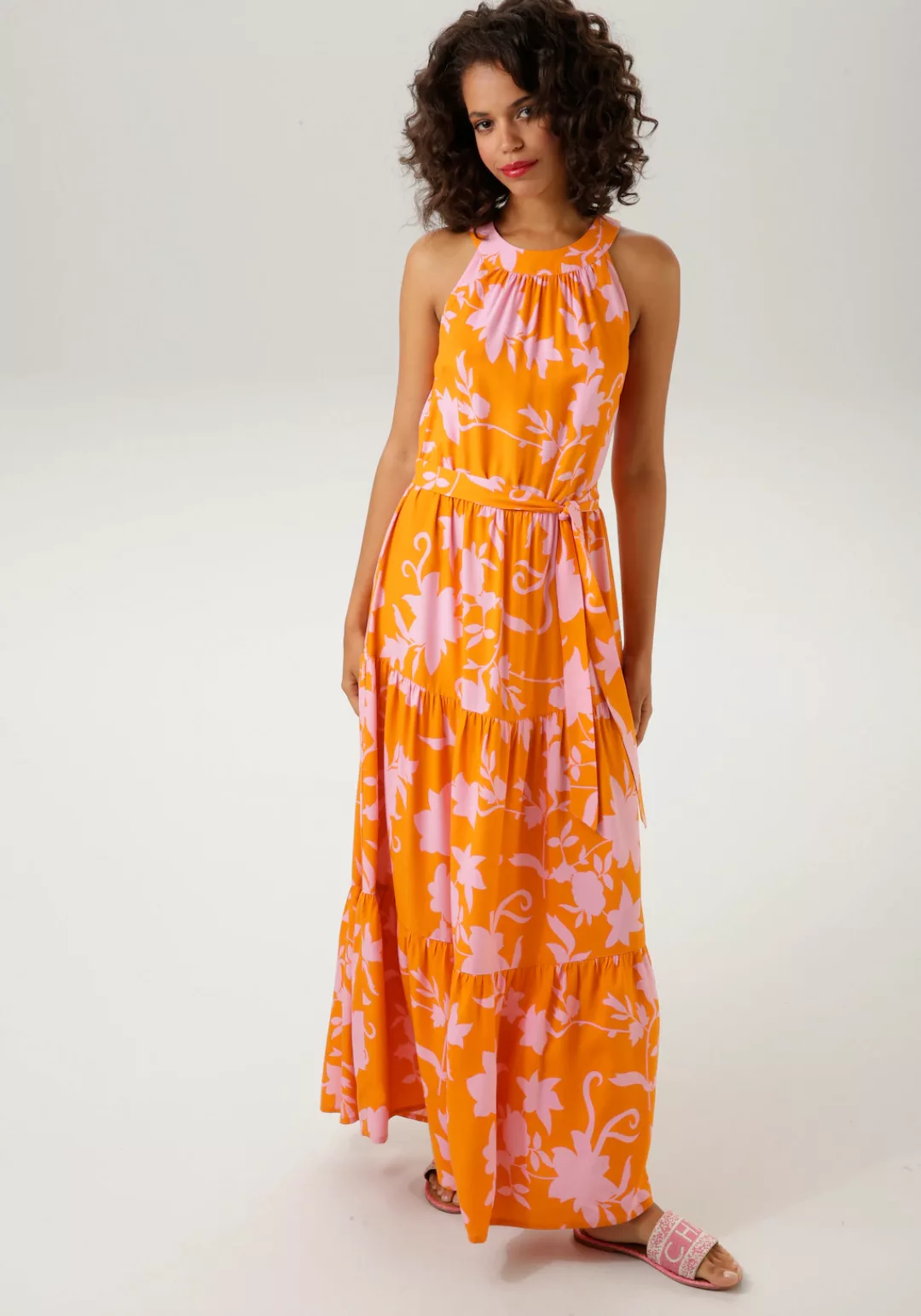 Aniston CASUAL Sommerkleid, (mit abnehmbarem Bindeband) günstig online kaufen