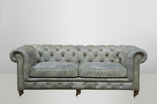 Casa Padrino Chesterfield-Sofa Chesterfield Luxus Echt Leder Sofa 2.5 Seate günstig online kaufen