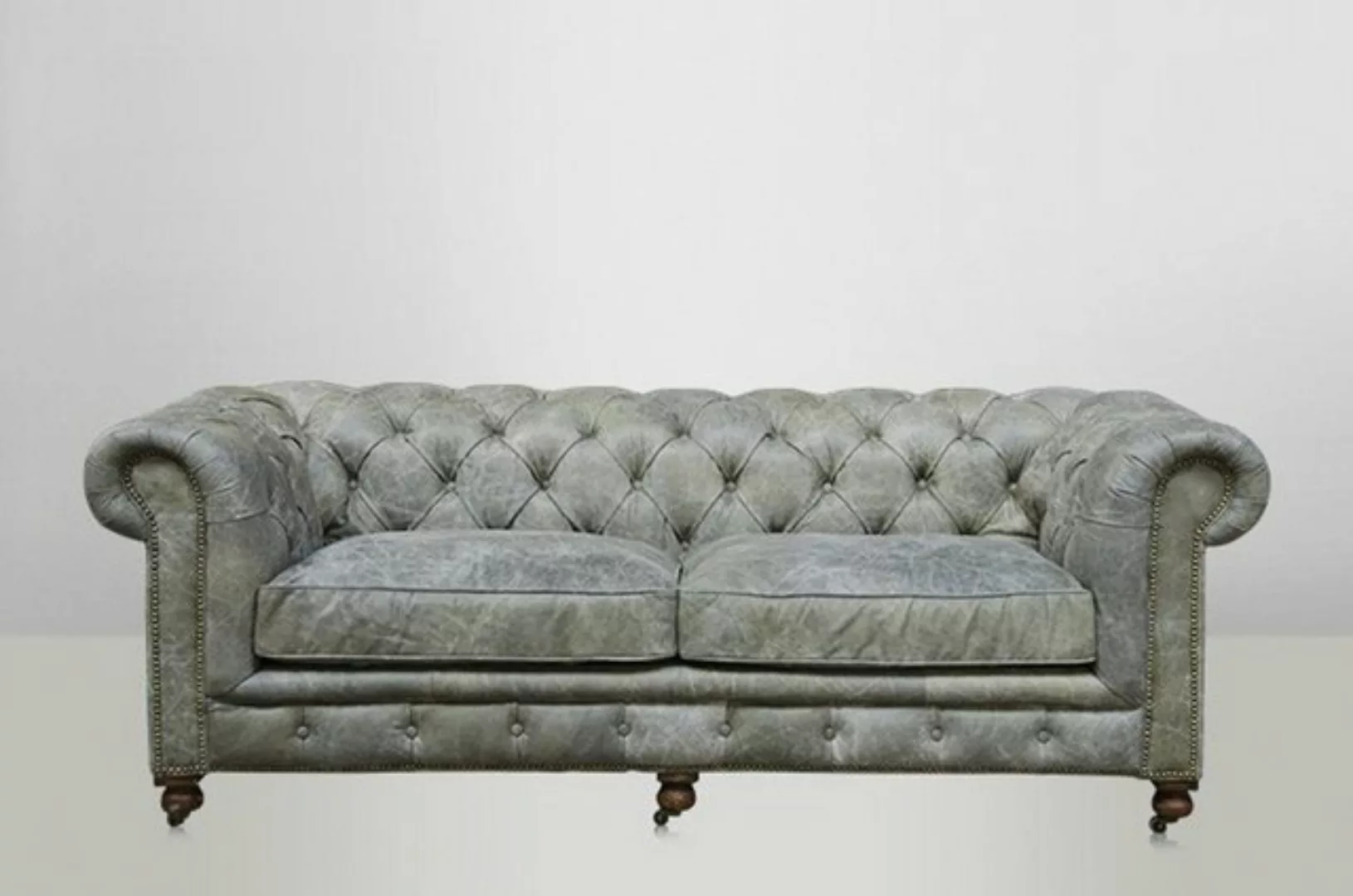 Casa Padrino Chesterfield-Sofa Chesterfield Luxus Echt Leder Sofa 2.5 Seate günstig online kaufen