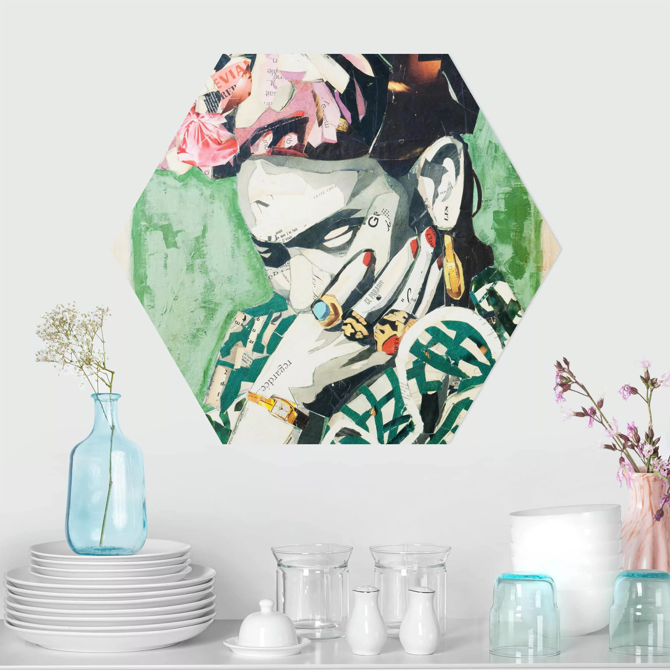 Hexagon-Alu-Dibond Bild Kunstdruck Frida Kahlo - Collage No.3 günstig online kaufen