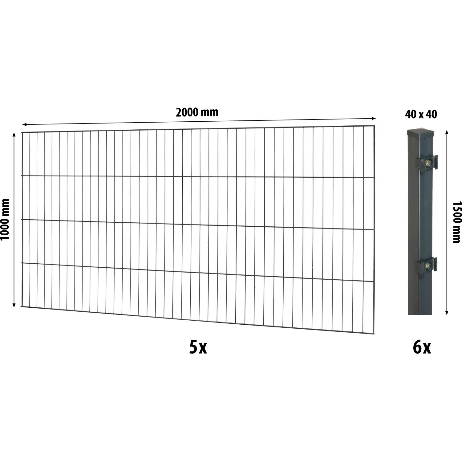 Floraworld Einstabmatten-Zaunset mit Vierkantpfosten Anthrazit 100 cm x 100 günstig online kaufen