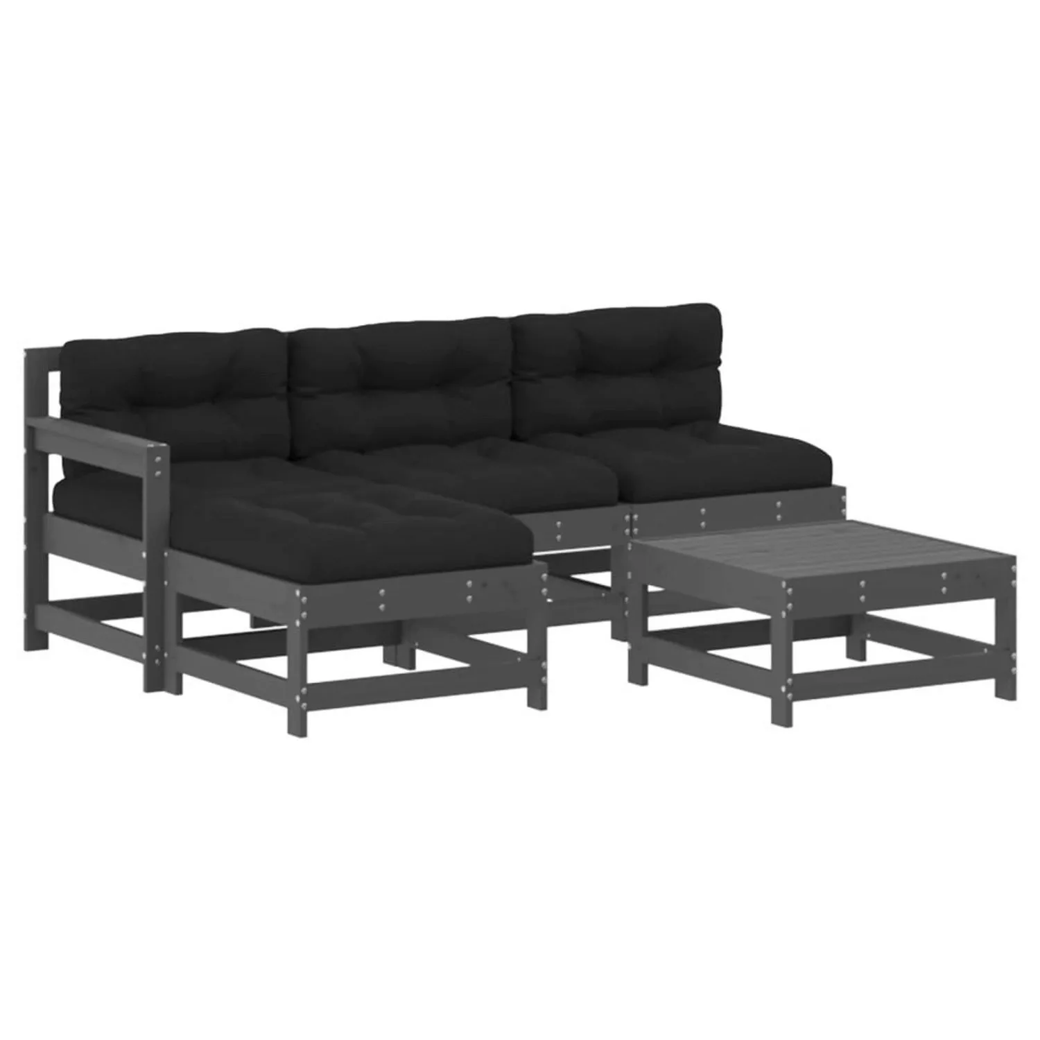 vidaXL 5-tlg Garten-Lounge-Set mit Kissen Grau Massivholz Modell 10 günstig online kaufen