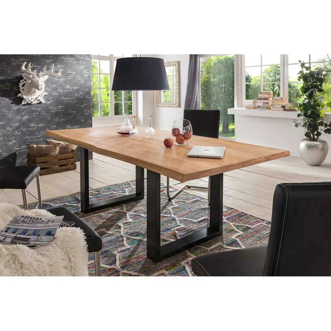 Esszimmertisch mit Baumkante Wildeiche massiv Stahl günstig online kaufen