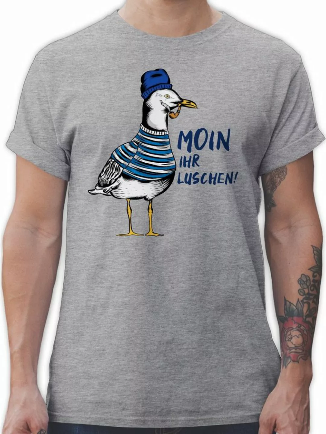 Shirtracer T-Shirt Moin ihr Luschen - Coole Möwe - Schwarz Sprüche Statemen günstig online kaufen