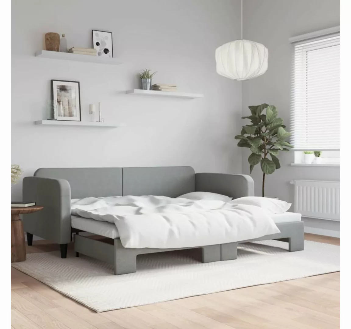 vidaXL Gästebett Gästebett Tagesbett Ausziehbar Hellgrau 90x190 cm Stoff Be günstig online kaufen