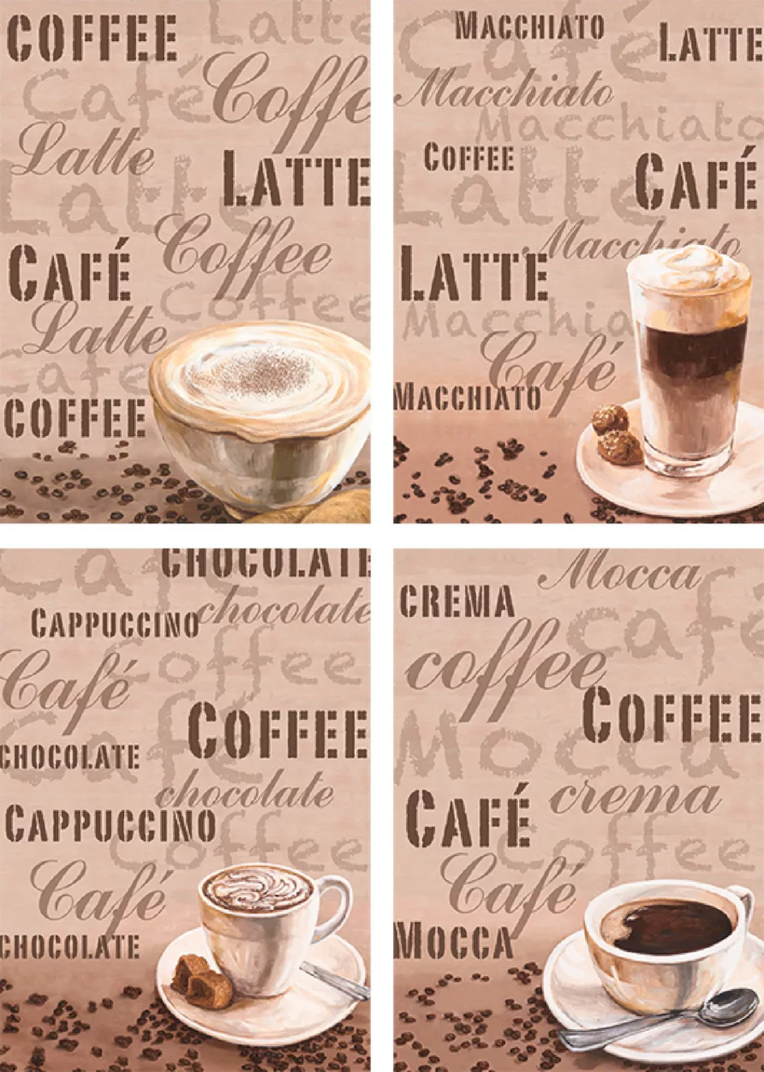 Artland Poster "Milchkaffee Latte MacchiatoChocolate", Getränke, (4 St.), P günstig online kaufen