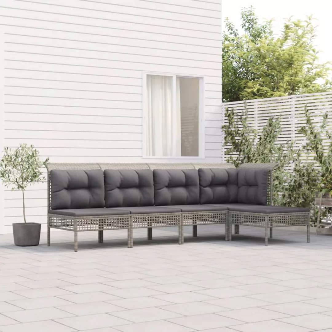 Vidaxl 5-tlg. Garten-lounge-set Mit Kissen Grau Poly Rattan günstig online kaufen